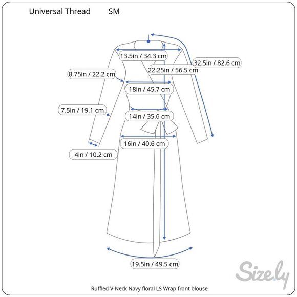 Universal Thread Ruffled V-Neck Navy Floral Long Sleeve Wrap Front Blouse SM - Picture 12 of 12